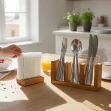 Combo Porta Talher e Porta Guardanapo – Mesa Posta Pascoa Madeira Maciça Vidro Organizador Cozinha