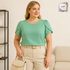 Blusa Feminina Social Plus Size Elegante Manga Curta Moderna Tecido Duna GG G1 G2 G3 Verão Trabalho