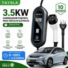 TAYSLA Carregador Veicular Portátil 3.5KW Tipo 2 Plug and Play 8A-16A EV Carregador Elétrico 20A