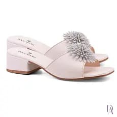 Sandália Tamanco Feminino Doce Amora Flora Branco Nude Caramelo Elegante