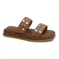 Papete Rasteira Flat Feminina Plataforma Baixa Elegance Com Detalhes ABS Dourado Confortável