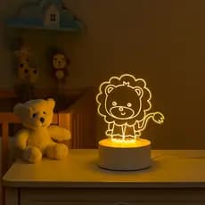 Luminária Infantil Safari 3D LED — Leão, Macaquinho, Girafa — Decoração Fofa e Aconchegante