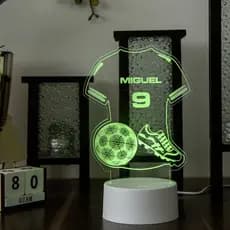 Luminária Led RGB USB 7 Cores decoração de quarto menino camisa de futebol chuteira com seu nome