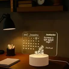 Luminária 3d De Escrever Lousa Calendario Acrílico Com Caneta Giz Luz Branca Quente USB