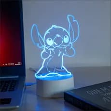 Luminária 3D Led Infantil Stitch Abajur Para Crianças Carregamento USB