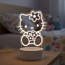 Luminária LED 3D Hello Kitty - Abajur Fofo Decoração Quarto Menina/Teen - Luz Noturna 7 Cores Touch