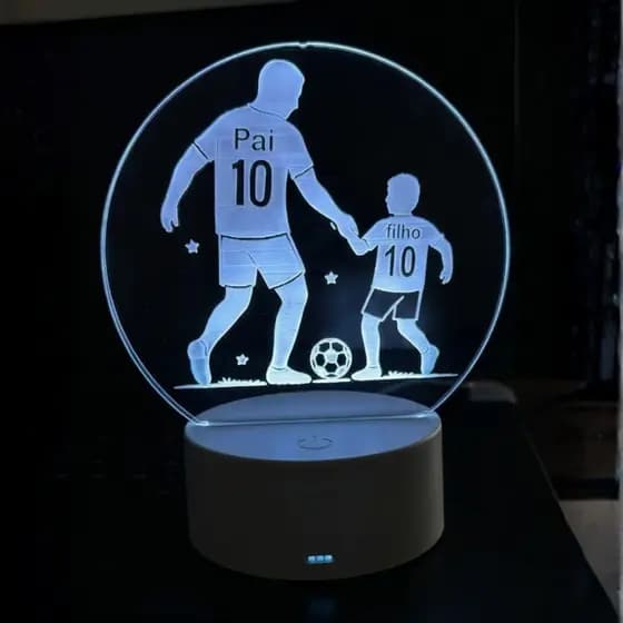 Luminária Led Pai e Filho Futebol Em Acrílico Varias Cores Decoração Luz Aconchegante Presente