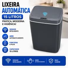 Lixeira com Sensor Automático Inteligente Abre Fácil Cesto Lixo Banheiro Cozinha Escritório 15L Cinza