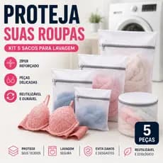 KIT 5 SACOS PARA LAVAR ROUPAS NA MÁQUINA PROTEGE PEÇAS DELICADAS COM ZÍPER