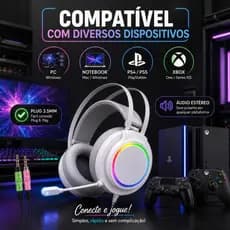 Fone Gamer Led RGB com microfone USB e P2 Para PC Computador Celular Headphone Videogame