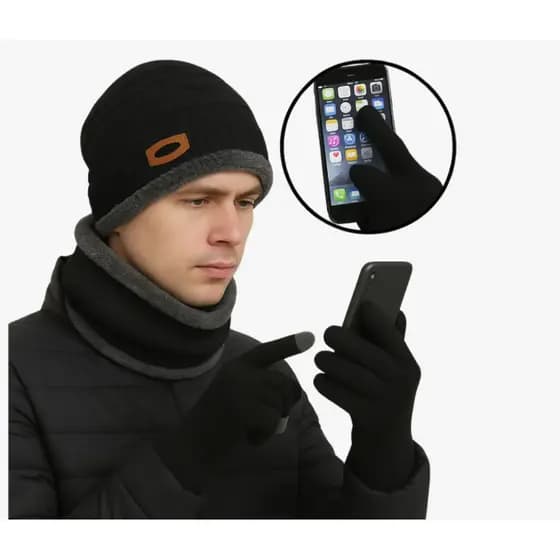 Kit Frio Touca Gorro + Luva Touch Celular + Cachecol Echarpe
