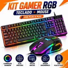Kit Gamer RGB Teclado Semi Mecânico + Mouse Gamer LED USB PC Notebook