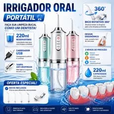 Irrigador Dental Oral Portátil Recarregável USB 220ml Promoção Limpeza Bocal Jato Forte