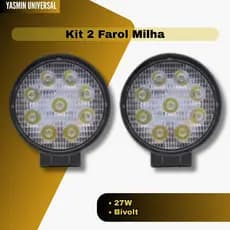 Kit 2 Farol Milha 27w Luz Auxiliar 09 LEDs 12v/24v Bivolt Redondo