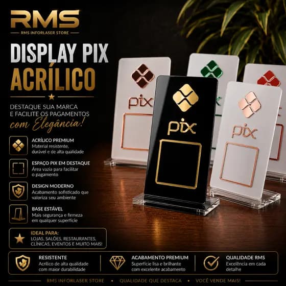Placa Pix com Base Acrílica para QrCode 8x15cm