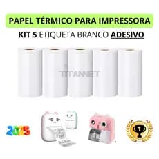 Kit 5 Bobina Etiqueta Térmica Adesiva 57x30mm Branco Mini Impressora