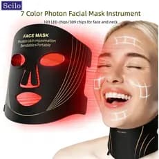 Terapia De Luz Vermelha Para Rosto , Máscara Facial LED Portátil De 5 Modos Com Controle Remoto , Em Casa 309 Contas De