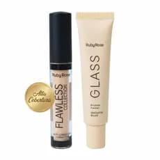 Kit Ruby Rose Primer Glass + Corretivo Flawless Alta Cobertura | Pele Glow Profissional