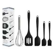 Kit Utensílios Cozinha Silicone 5 Peças Espátula Fuê Pincel Colher Antiaderente