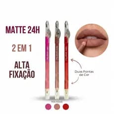 Lápis Labial Matte 2 em 1 Mia Make Alta Pigmentação Longa Duração Contorno Boca Rosa Vermelho