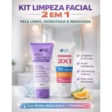 kit com 2 itens Skincare Limpeza Facial + Hidratação com Ácido Hialurônico e Vitamina C