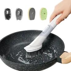 Escova para Panela com 4 Cabeças Intercambiáveis, Armazenamento de Limpeza no Cabo e Design Suspenso  Ideal para Cozinha