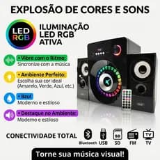 Caixa Som 2.1 Subwoofer Bluetooth Aux P2 Usb Knup Kp-6022BH Para Televisão Notebook Computador Radio FM
