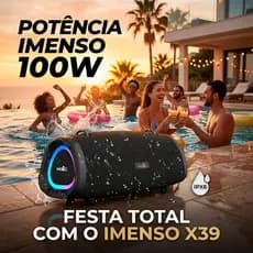 Caixa De Som Imenso X39 Potente 100w Bluetooth 5.3 Ipx6 Rgb 127/220v BIVOLT 12 Horas de Reprodução Bateria de 9000mAh