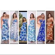 Vestido Longo Estampada Longo Alça Com Bojos Vazado Novo Verao Moda