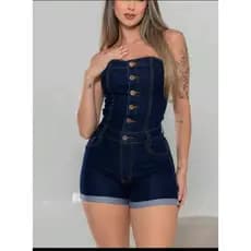 Macaquinho Jeans Feminina Tomara Que Caia De Bortao Lisa Casual