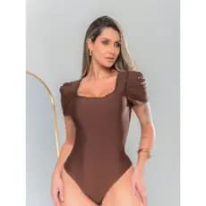 Body Feminino Decote Quadrado Manga Princesa Tecido Suplex Moda Verao Estilo