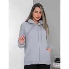 Casaco Moleton De Frio Moda Feminina Flanelado Com Capuz Ziper bolsas Nas Laterais