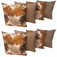 Kit 8 Capas de Almofadas 45x45 Cm , Com Zíper 4 Estampadas Costela de Adão Mostarda e 4 Marrom Lisas