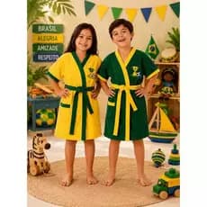 Roupão Infantil Atoalhado Copa do Mundo Brasil - Ideal para Saída de Banho e Piscina