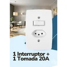 Tomada 20A + Interruptor 1 Tecla Blux Linha Finesse Branco 4x2