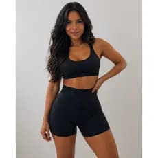 Short Academia Feminino Preto Cintura Alta Modelador Fitness Alta Compressão Confortável Zero