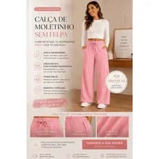 Calça Pantalona Feminina Moletinho Cintura Alta Com Bolsos Confortável Moda Casual - Envio Rápido