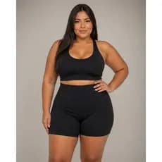 Short Academia Plus Size Preto Cintura Alta Modelador Fitness Alta Compressão Confortável