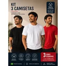 Kit 3 Camisetas Masculina Lisa Básica 100% Algodão