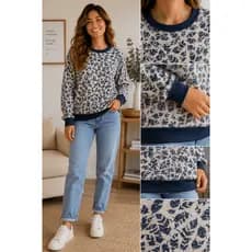 Moletom Feminino Floral Estiloso Confortável Manga Longa Casual Moda Outono Inverno