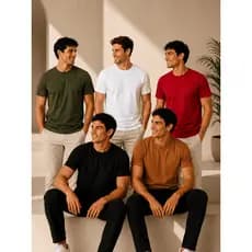 KIT 5 Camiseta Masculina Básica 100% Algodão