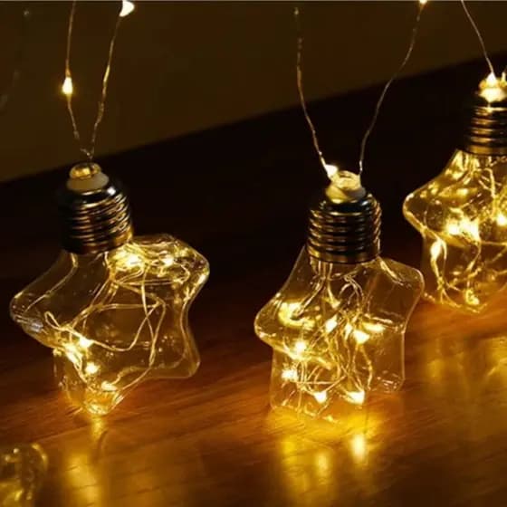 Guirlanda Fio Varal 3 metros 10 x Estrelas Branco, Amarelo, Azul ou Colorido Luminária Pilhas e Usb - COD 60711