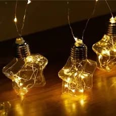 Guirlanda Fio Varal 3 metros 10 x Estrelas Branco, Amarelo, Azul ou Colorido Luminária Pilhas e Usb - COD 60711