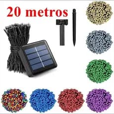 Pisca Pisca 20 Metros de Led Energia Solar a Prava de Água Uso Externo Luz de Natal Árvore Cod 77035