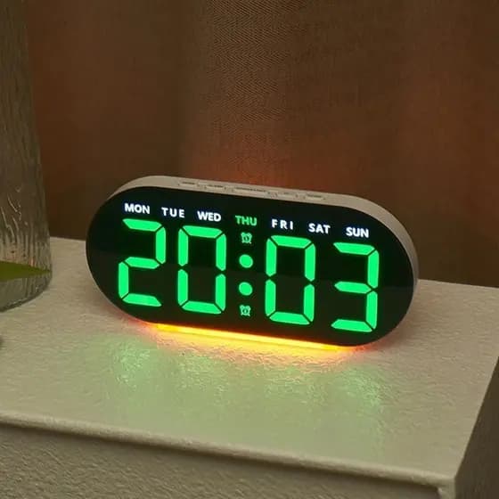 Relógio Despertador com exibição de temperatura e opções de iluminação de ambiente personalizáveis - COD 76083