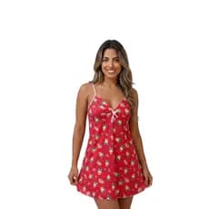 Camisola Feminina Adulto Estampada Poliéster Premium Confortável Alcinha Fina Vestido Dormir