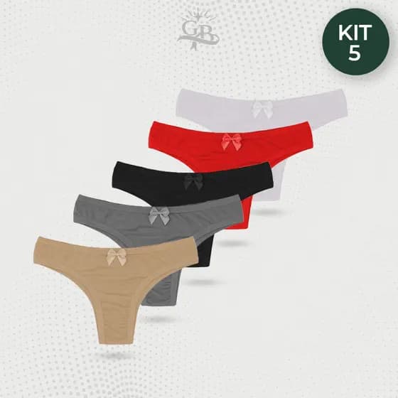 Kit 5 Calcinhas Tanga Feminina Adulto Com Viés Lisas Básicas Com Forro 100% Algodão