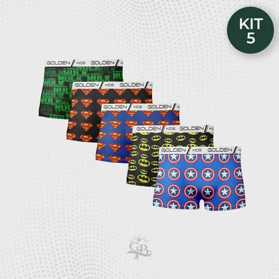 Kit 5 Cuecas Boxer Infantil Shortinho Meninos Microfibra com Forro 100% Algodão Estampas Sortidas