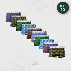 Kit 10 Cuecas Infantil Masculina Modelo Boxer Shortinho Estampas Diversas com Forro de Algodão 100%