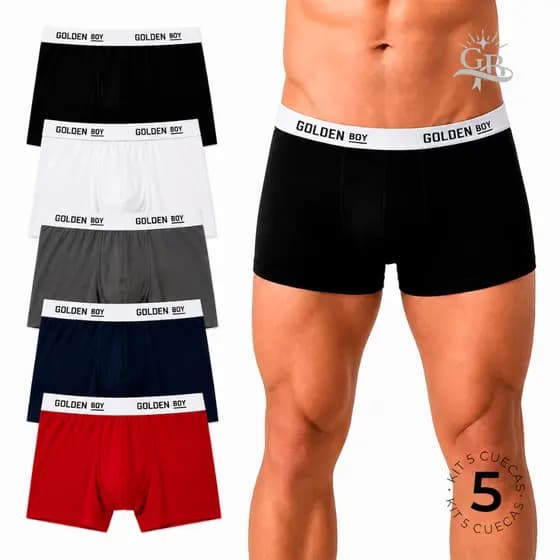 Kit 5 Cueca Masculina Box Adulto Microfibra Forro 100% de Algodão Cores Variadas Confortável
